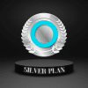 A Silver Plan icon with a circular emblem and laurel wreath, displayed on a black platform with "SILVER PLAN" written on it, offers access to unlimited ISO downloadable documents through its subscription plan.