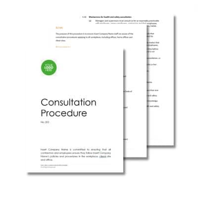 Three stacked documents titled "Consultation Procedure 203," displaying standard text and a placeholder logo.