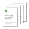 Image showing a set of documents titled "Hazard, Injury and Incident Procedure 204." The documents include sections for debriefing, safety committee, and company responsibilities.