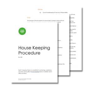 A three-page document titled "Housekeeping Procedure 209," with headings under sections such as process and scope. The first page prominently displays the title and No: 209.