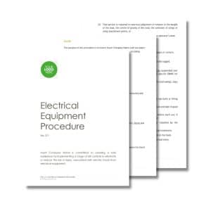 A document titled "Electrical Equipment Procedure No. 211" with a company placeholder logo and visible text page, outlining safety protocols and procedures for handling electrical equipment, highlights the rigorous standards of Electrical Equipment Procedure 211.
