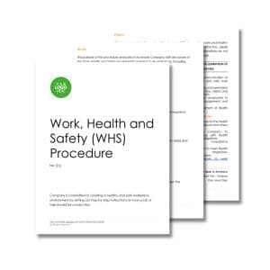 A set of documents titled "Work Health and Safety (WHS) Procedure 212" with a logo placeholder on the cover page. The documents include detailed policy information and procedures.
