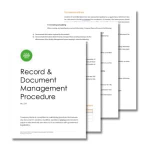 Cover page of the "Record and Document Management Procedure 214" document, with subsequent pages visible. The text delves into detailed processes related to documentation review.