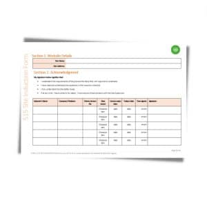 A Site Induction Form 515 with sections for worksite details, acknowledgment, induction name, company/position, signature, date, and six pre-listed categories.