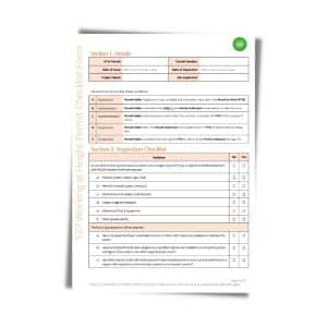 Image of a Working at Heights Permit Checklist Form 527 showing sections for permit details and inspection checklist, including fields for information such as permit number, date of inspection, and essential checks.