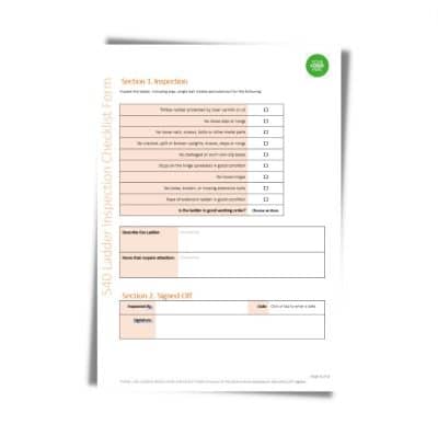 A Ladder Inspection Checklist Form 540 featuring sections for inspection details, ladder identification, and a signed-off confirmation.