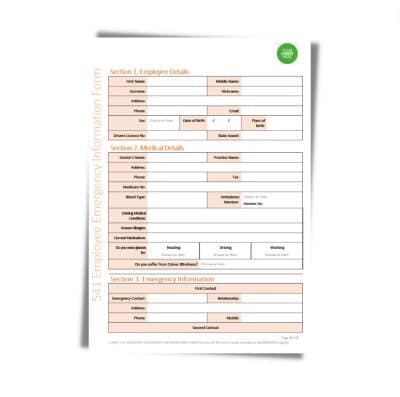 A blank Employee Emergency Information Form 541 is divided into sections for employee details, medical details, and emergency contacts.