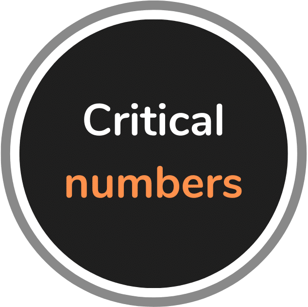 Black circle with a gray border, incorporating the words "Critical numbers" in white and orange text, designed by ScaleTrac.
