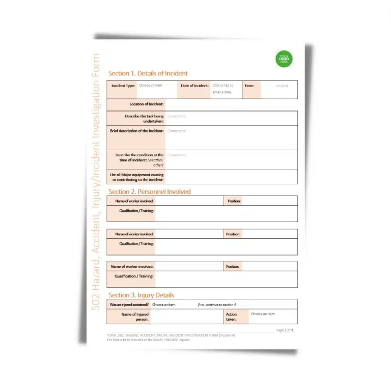 Hazard, Accident, Injury/Incident Investigation Form 502 document preview