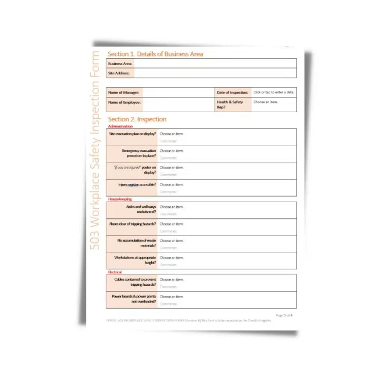 Workplace Safety Inspection Form 503 document preview