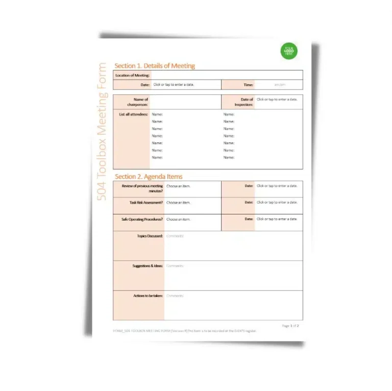 Toolbox Meeting Form 504 document preview