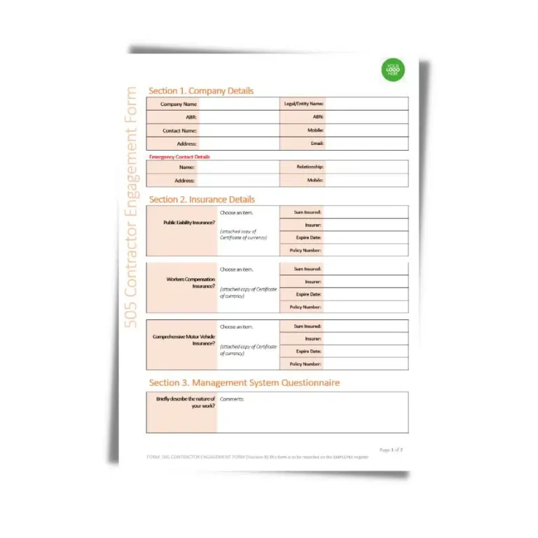 Contractor Engagement Form 505 document preview