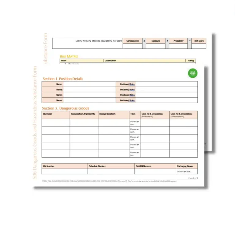 Dangerous Goods and Hazardous Substance Form 506 document preview