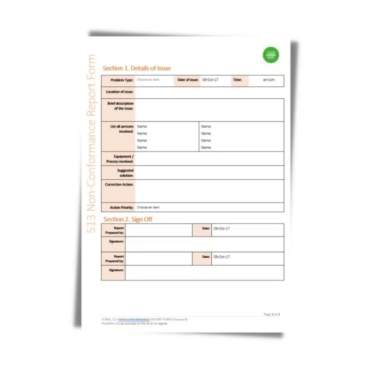 Non-Conformance Report Form 513 document preview