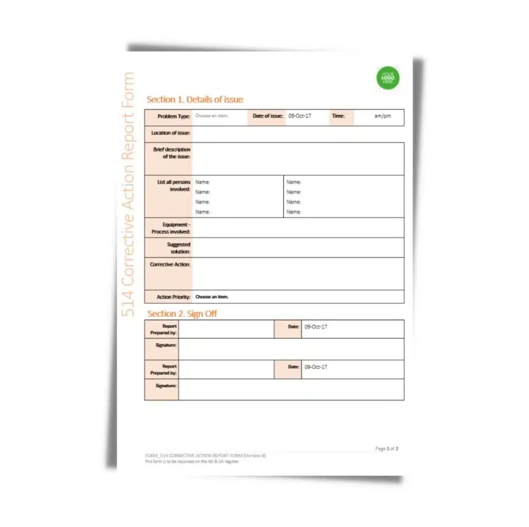 Corrective Action Report Form 514 document preview