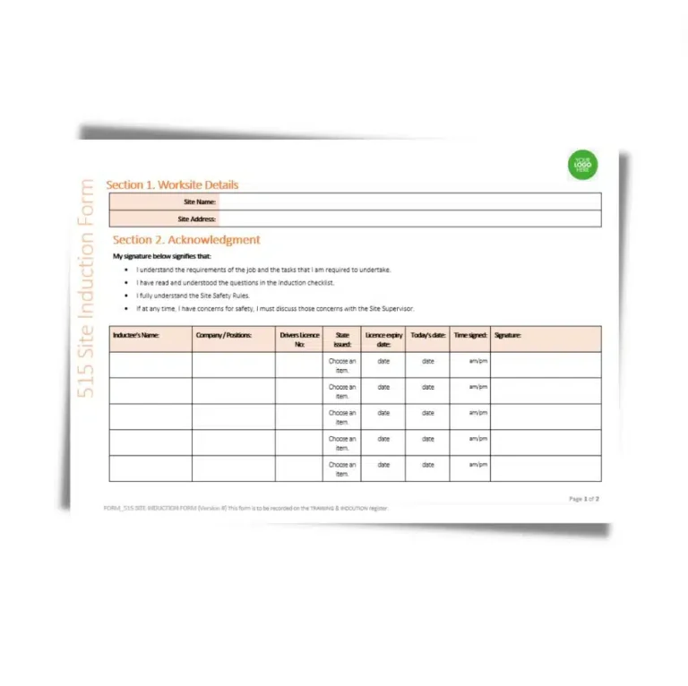 Site Induction Form 515 document preview