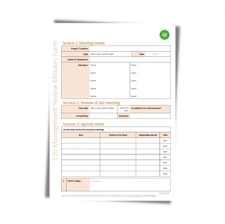 Management Review Minutes Form 519 document preview