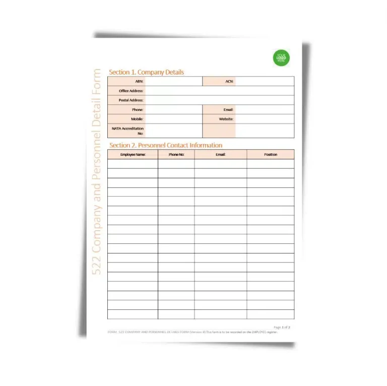 Company and Personal Detail Form 522 document preview