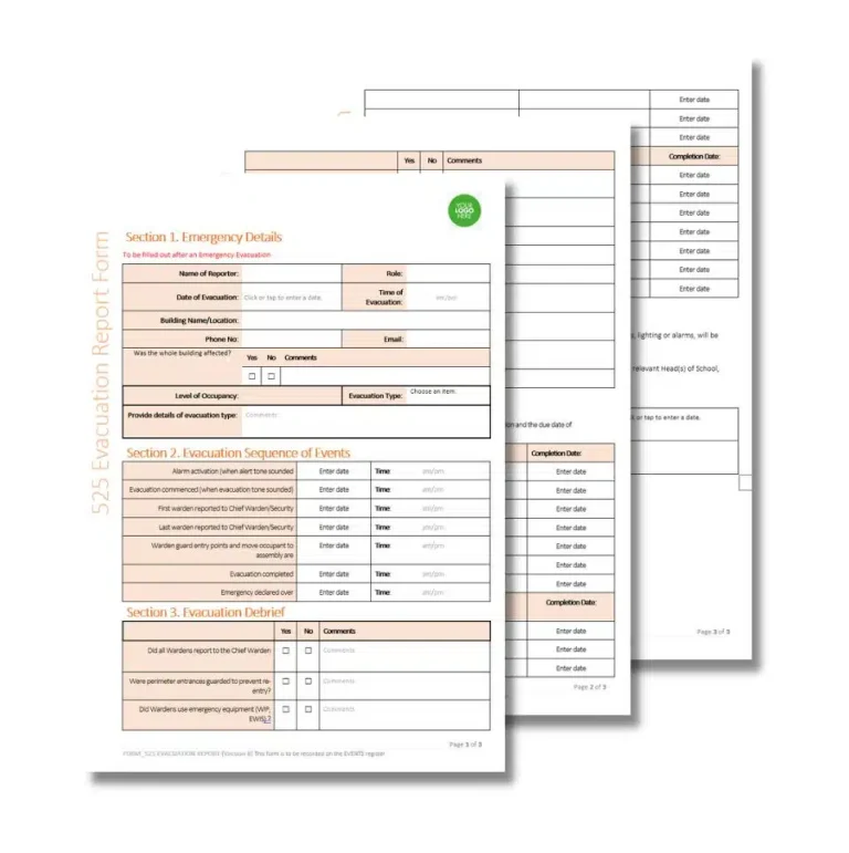 Evacuation Report Form 525 document preview