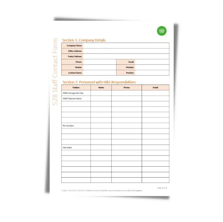 Staff Contact Form 528 document preview