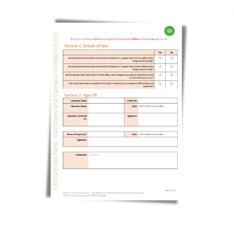 External Plant Machinery and Operator Checklist Form 530 document preview