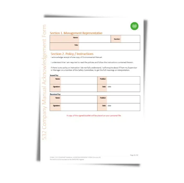Company Manual Acknowledgement Form 532 document preview