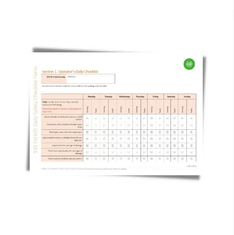 Forklift Daily Safety Checklist Form 535 document preview