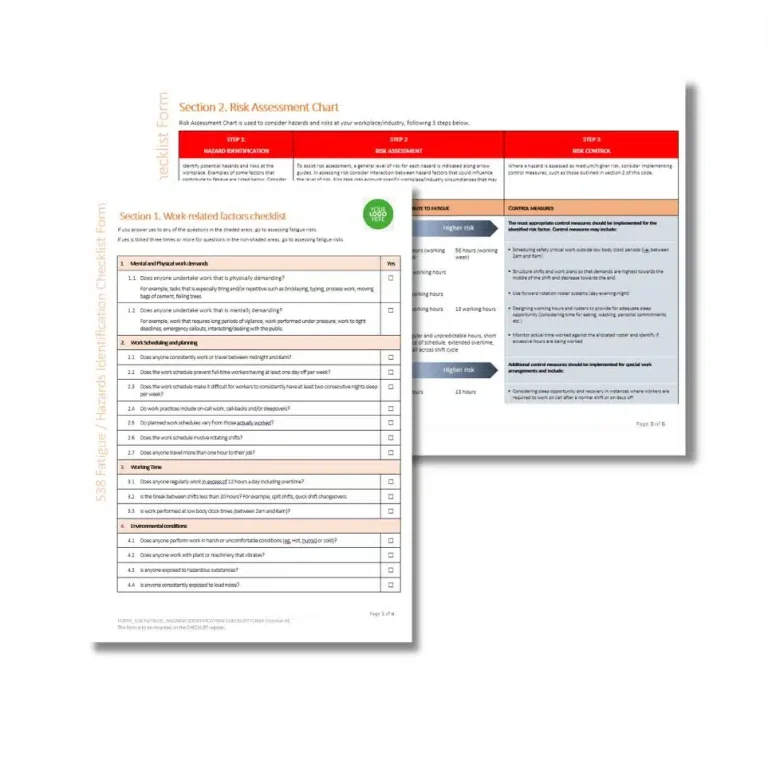 Fatigue Hazards Identification Checklist Form 538 document preview