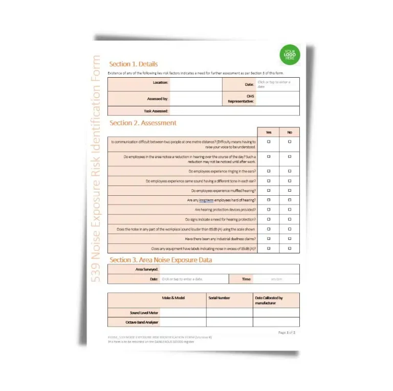 Noise Exposure Risk Identification Form 539 document preview