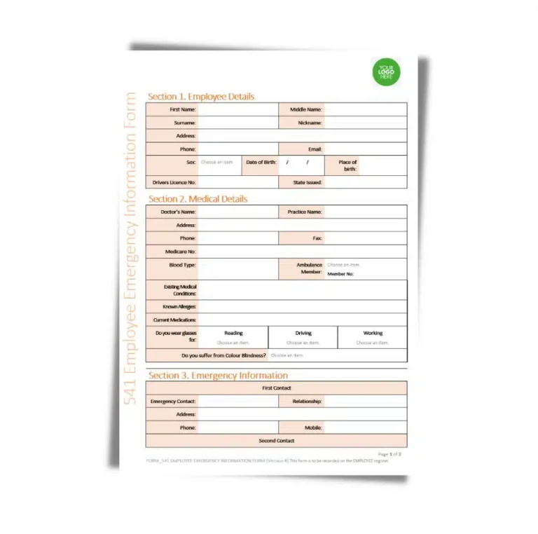 Employee Emergency Information Form 541 document preview