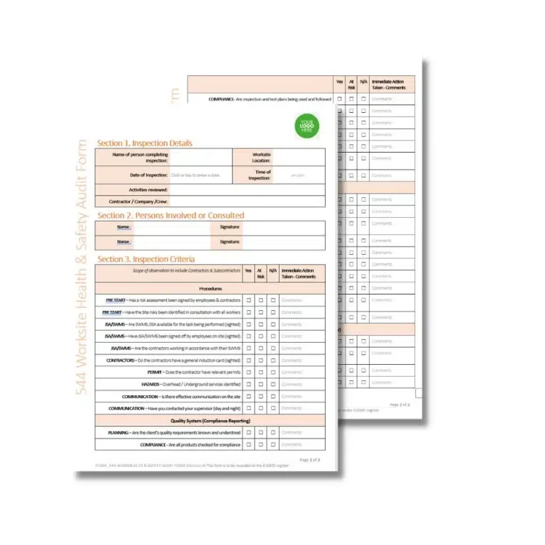 Worksite Health and Safety Audit Form 544 document preview