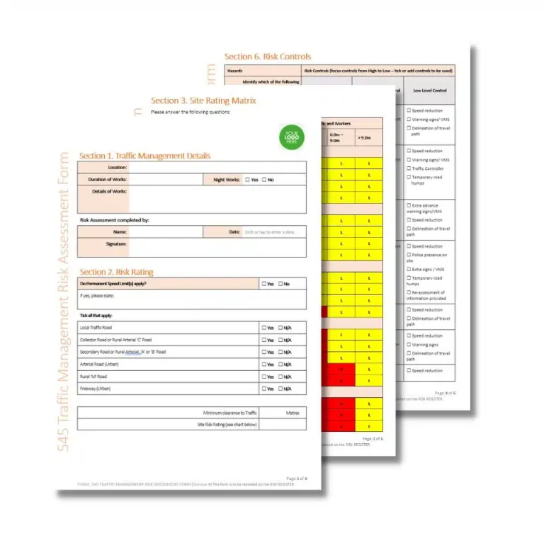 Traffic Management Risk Assessment Form 545 document preview