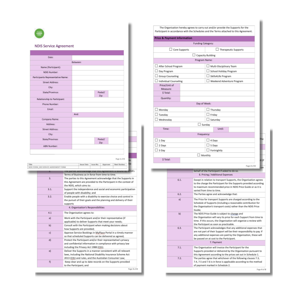 NDIS FORM 003 Service Agreement Form NDIS_FORM_003 - 1 Service Agreement Form