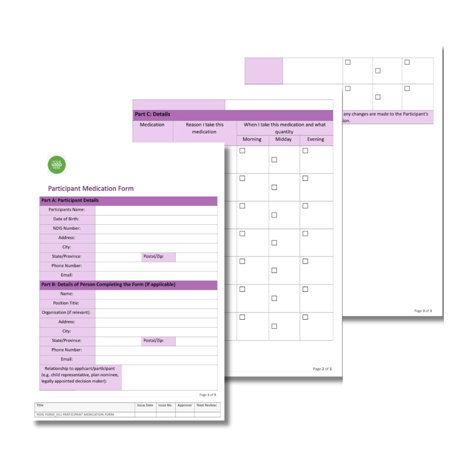 NDIS FORM 011 Participant Medication Form NDIS_FORM_011 - 1 Participant Medication Form